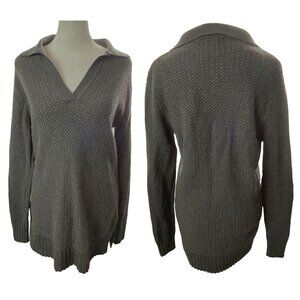 TORY BURCH Women Pullover Wool Collared V Neck Sweater Sz S Gray Winter 18-3